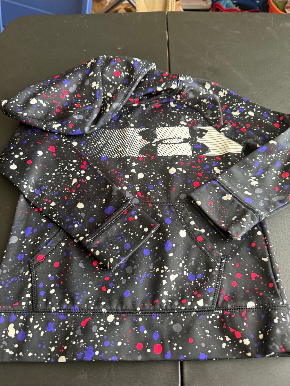 Unisex Under Armour Black Hoodie with Colorful Splatter